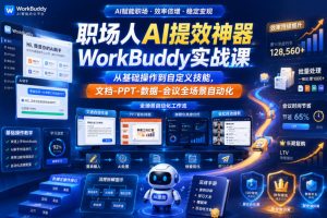 职场人AI提效神器WorkBuddy实战课，从基础操作到自定义技能，文档-PPT-数据-会议全场景自动化
