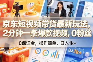 京东短视频带货最新玩法，2分钟一条爆款视频，0粉丝，0保证金，操作简单，日入1k+【揭秘】