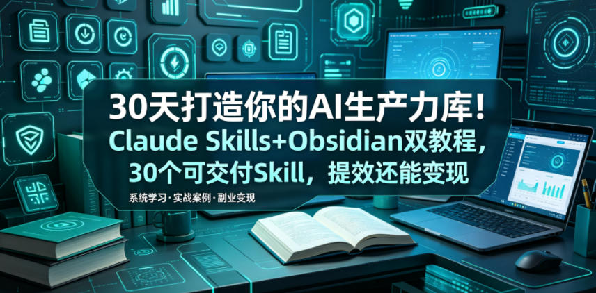 30天打造你的AI生产力库!Claude Skills+Obsidian 双教程,30 个可交付 Skill,提效还能变现