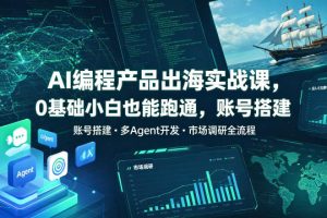AI编程产品出海实战课，0基础小白也能跑通，账号搭建・多Agent开发・市场调研全流程，月入千刀跨境变现教程
