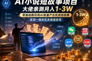 AI小说短故事项目，大佬亲测月入1-3W，零基础教你用AI批量产出优质短故事，实现一稿多吃多渠道变现