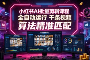 小红书AI批量剪辑课程，24小时全自动运行，解放双手专注运营，千条视频批量处理，小红书算法精准匹配