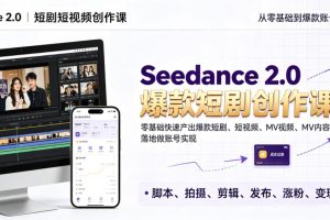 Seedance 2.0短剧短视频创作课，零基础快速产出爆款短剧、短视频、MV内容，落地做账号实现变现