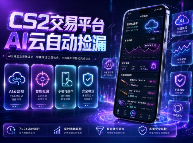 CS2交易平台AI云自动捡漏,多年稳定运行,无需手机,支持任何形式验证,日入300+【揭秘】