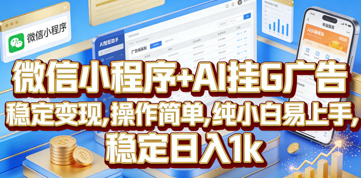 微信小程序+AI挂G广告，稳定变现，操作简单，纯小白易上手，稳定日入1k【揭秘】