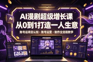 AI漫剧超级增长课，从0到1打造一人生意，项目认知・账号运营・制作全流程教学