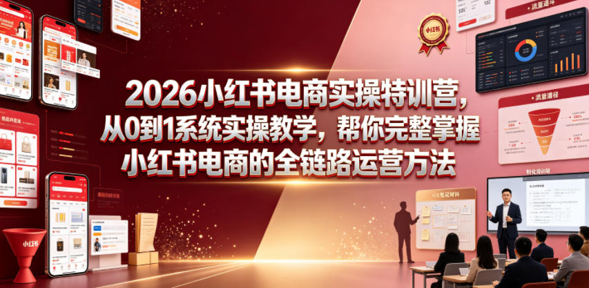 2026小红书电商实操特训营,从0到1系统实操教学,帮你完整掌握小红书电商的全链路运营方法