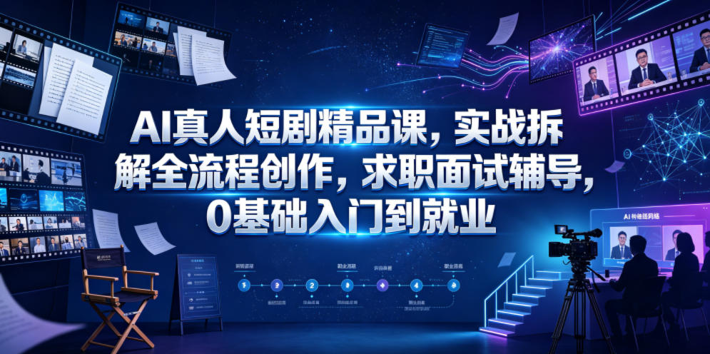 AI真人短剧精品课,实战拆解全流程创作,求职面试辅导,0基础入门到就业