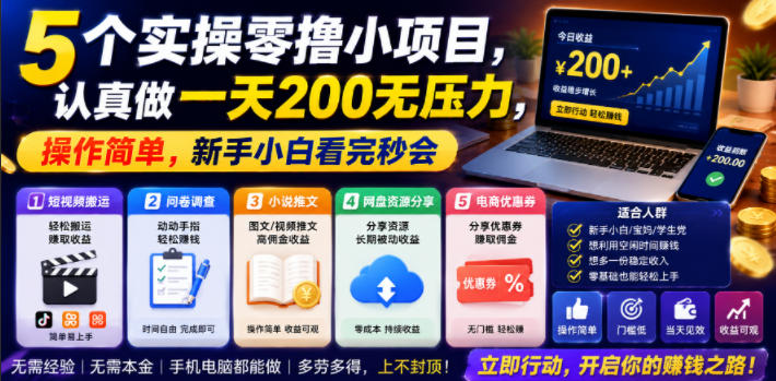 5个实操零撸小项目,认真做一天200无压力,操作简单,新手小白看完秒会【揭秘】