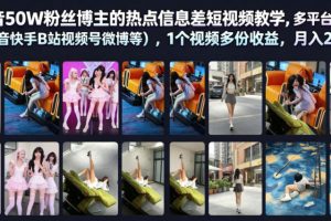 抖音50W粉丝博主的热点信息差教学，多平台发布（抖音快手B站视频号微博等），1个视频多份收益，月入2W+