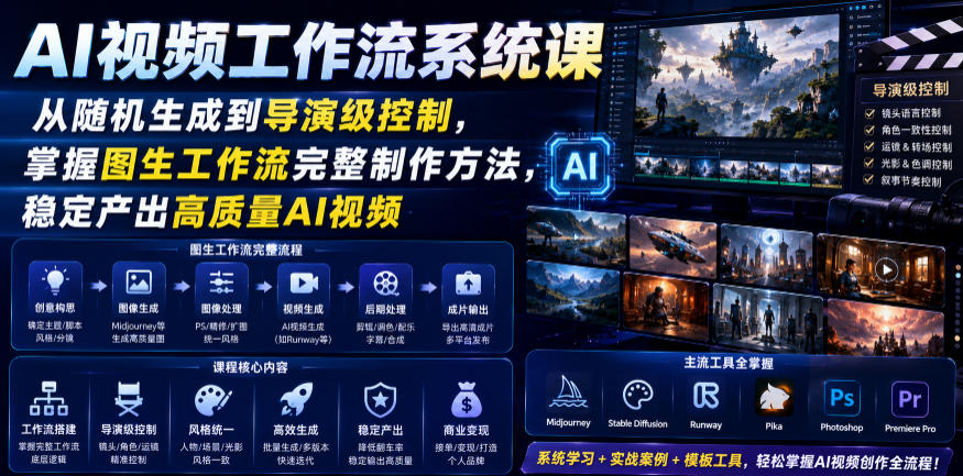 AI视频工作流系统课，从随机生成到导演级控制，掌握图生工作流完整制作方法，稳定产出高质量AI视频