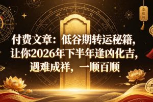 付费文章：低谷期转运秘籍，让你2026年下半年逢凶化吉，遇难成祥，一顺百顺