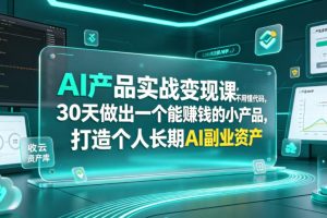 AI产品实战变现课，不用懂代码，30天做出一个能賺钱的小产品，打造个人长期AI副业资产