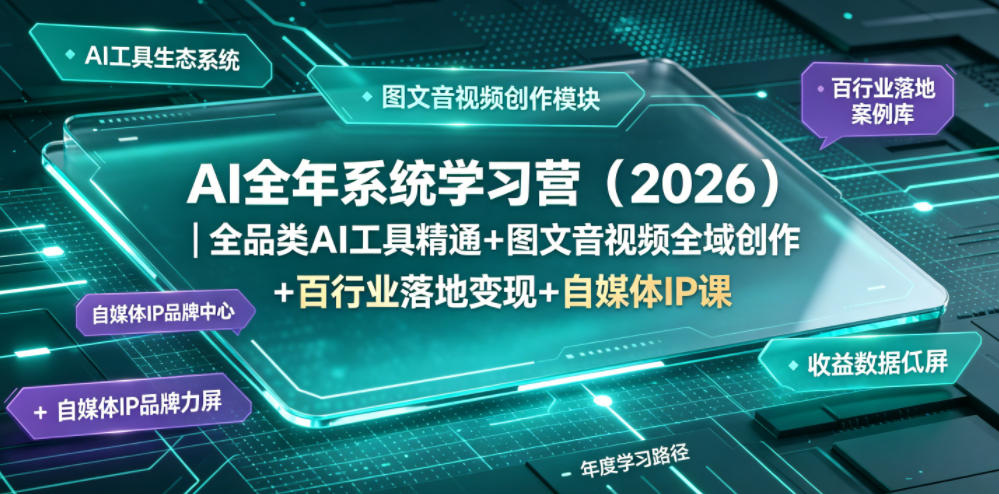 AI全年系统学习营(2026)|全品类AI工具精通+图文音视频全域创作+百行业落地变现+自媒体IP打造年度进阶大课