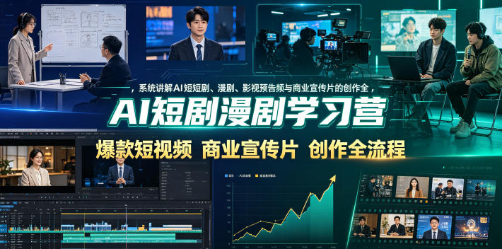 AI短剧漫剧学习营,系统讲解AI短剧、漫剧、影视预告片、爆款短视频与商业宣传片的创作全流程
