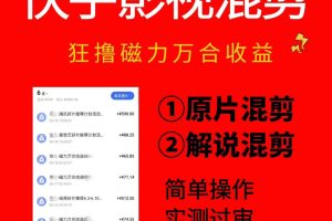 快手影视混剪项目，狂撸磁力万合收益，简单操作，实测过审，有一键拍同框，单日收益500+