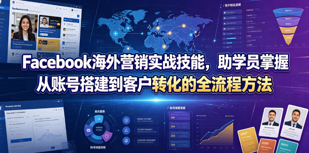 Facebook海外营销实战技能,助学员掌握从账号搭建到客户转化的全流程方法