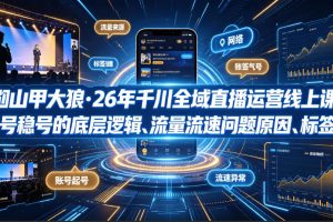 钏山甲大狼·26年千川全域直播运营线上课，起号稳号的底层逻辑、流量流速问题原因、标签的重要性及打标签方法等