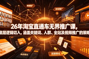 26年淘宝直通车无界推广课，从底层逻辑切入，涵盖关键词、人群、全站及视频推广的策略选择