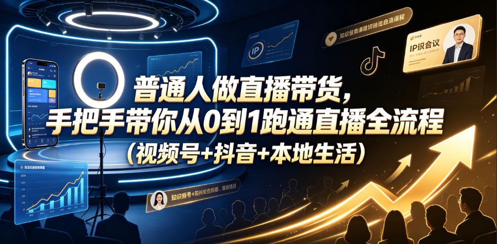 普通人做直播带货，手把手带你从0到1跑通直播全流程（视频号+抖音+本地生活）