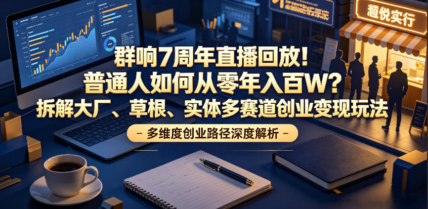 群响7周年直播回放!普通人如何从零年入百W?拆解大厂、草根、实体多赛道创业变现玩法(更新)