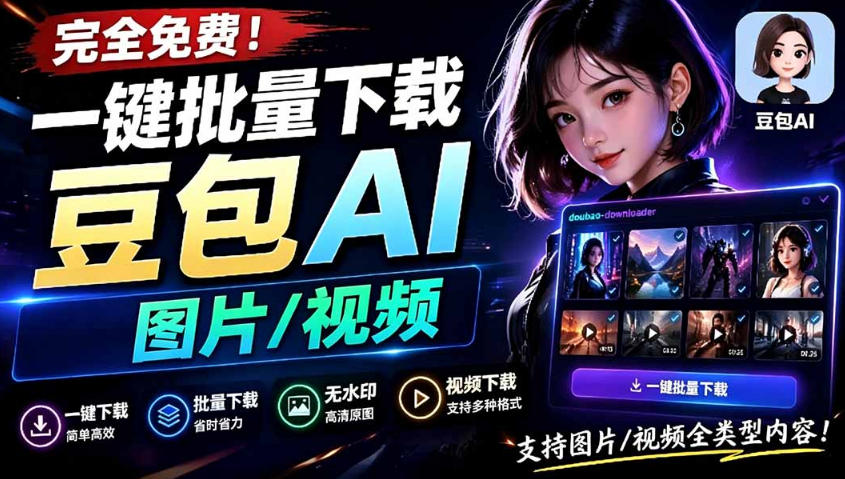 Github最新发布!一键批量下载豆包AI无水印图片/视频,简单易用,自动解析提示词