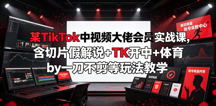 某TikTok中视频大佬会员实战课，含切片假解说+TK开中+体育by一刀不剪等玩法教学