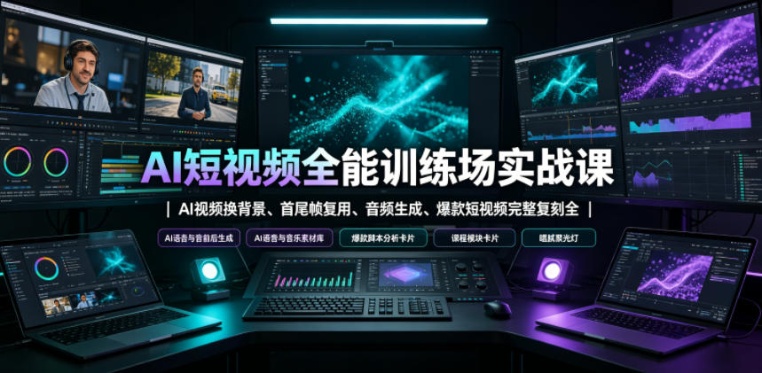 AI短视频全能训练场实战课|AI视频换背景、首尾帧复用、音频生成、爆款短视频完整复刻全套实操教学