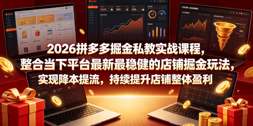 2026拼多多掘金私教实战课程，整合当下平台最新最稳健的店铺掘金玩法，实现降本提流，持续提升店铺整体盈利