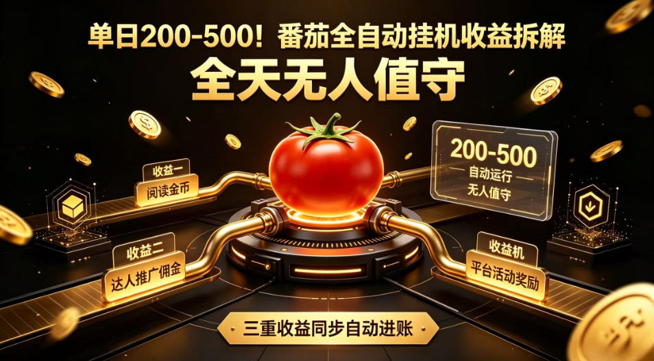单日200-500!番茄全自动挂G收益拆解,全天无人值守,矩阵操作收益翻倍【揭秘】