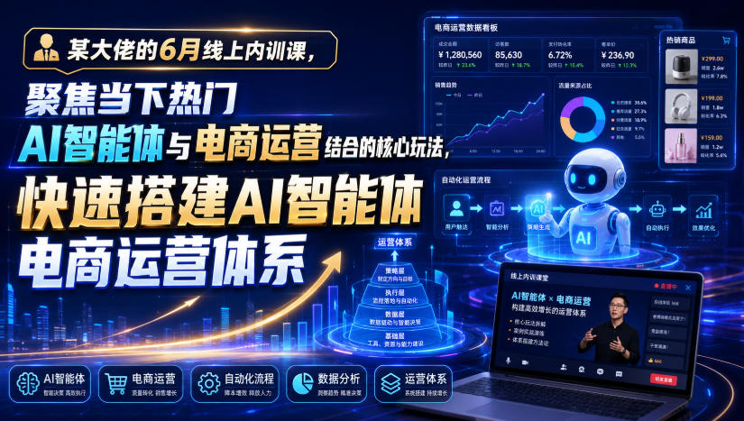 某大佬的6月线上内训课,聚焦当下热门AI智能体与电商运营结合的核心玩法,快速搭建AI智能体电商运营体系
