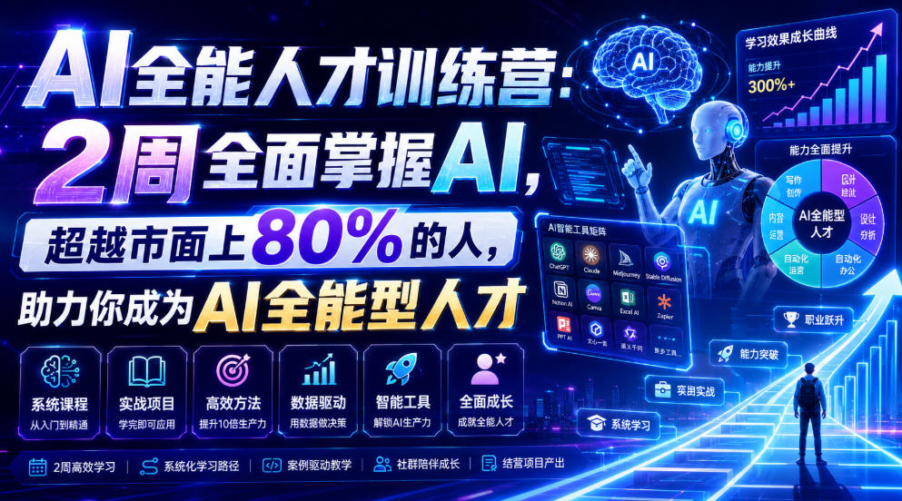 AI全能人才训练营:2周全面掌握AI,超越市面上80%的人,助力你成为AI全能型人才