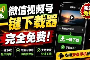 (19323期)手机端也可下载微信视频号了?完全免费使用,一键解析视频号原视频和封面 视频号下载助手v1.1